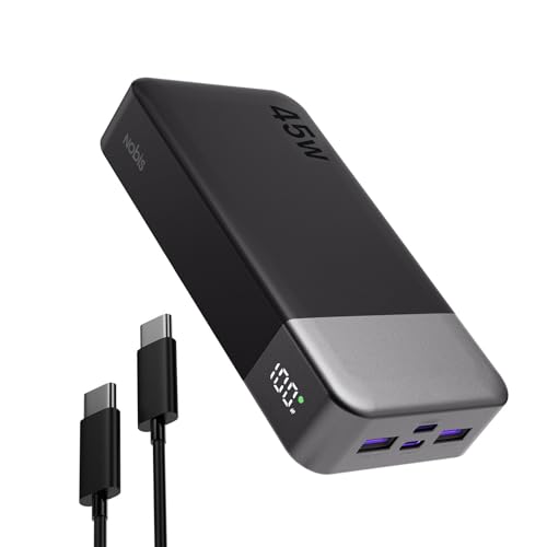 NOBIS Power Bank, Powerbank 20000mAh, 45W Externe Handyakkus Schnellladen, Externer Akku mit C zu C Kabel, Tragbares Ladegerät mit Digitalanzeige für Phone Android Laptop etc(Schwarz)