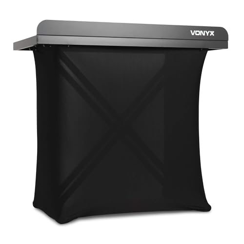 Vonyx DBE100 - Mobiler DJ Tisch, 1 Meter, Höhenverstellbarer Stehtisch, 20kg Belastbar, DJ Pult mit Husse - Stabiler Multifunktionstisch für DJ & Messe – Inkl. Tasche, 100x50cm Schwarz