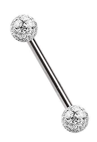 Titan Brustpiercing Schmuck Stab 1,6 x 14 mm mit Zwei Epoxy Kugeln in klar