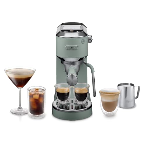 De'Longhi Dedica Duo - Perfetto Kompakte Siebträgermaschine Espressomaschine mit Soft-Touch-Icons, manuellem Milchaufschäumer für Espresso, Cappuccino und Cold Brew, 15cm breit, Grün (EC890.GR)