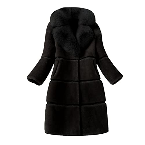 Mantel Damen Winter - Pelzmantel Damen Lang Kunstpelz Mantel Kunstfell Fleecemantel Einfarbige Fellkragen Fellmantel Langarm Cardigan Pelzimitat-Mantel Faux Winterjacke Flauschiger Kunstpelz Jacke