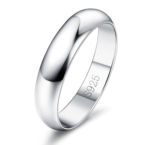 Diamday 925 Sterling Silber Ring Frauen Männer Schlicht Verlobungsring Polierte Trauring Hochzeit Glänzend Elegant Ring Silber Damen Ehering für Paar Simpel Damenring Herrenring Schmuck 4MM 54