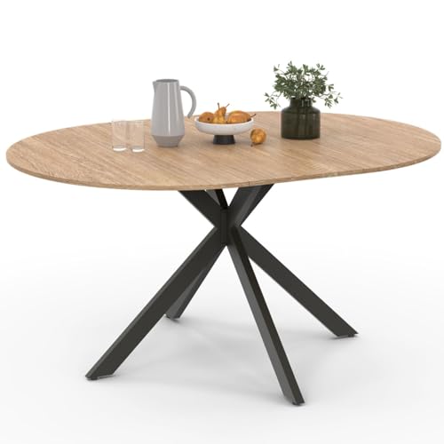 IDMarket - Ausziehbarer runder Esstisch ALIX 4-8 Personen Spinnenbein Holz und Schwarz 110-150 cm