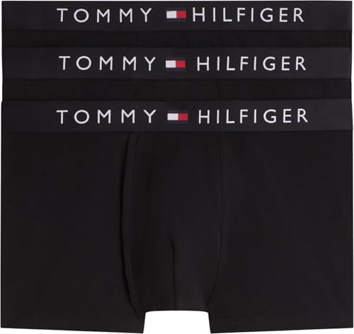Tommy Hilfiger Herren 3er Pack Boxershorts Trunks mit Logobund, Schwarz (Black/Black/Black), XL