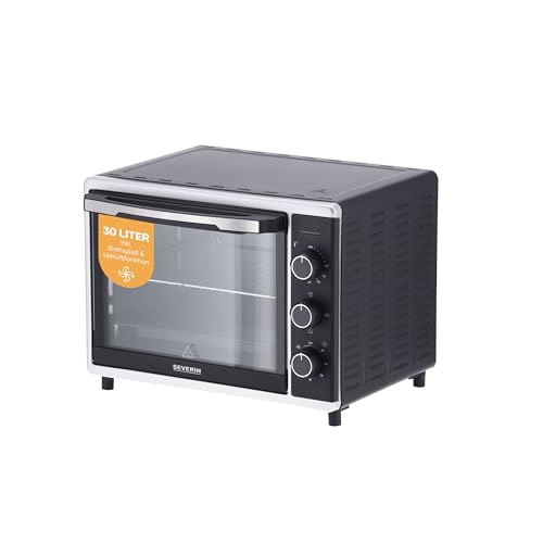 SEVERIN Back- und Toastofen mit Umluftfunktion, Mini Backofen mit Grillrost und Backblech, 30 L Kapazität, 1.600 W, silber /schwarz, TO 2056
