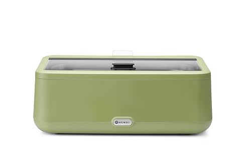 HENDI Chafing dish, UNIQ, mit GN1/1 Behälter, integrierter Glasdeckel, Temperaturbereich: von 35° bis 85°C, Warmhaltebehälter, Buffetwärmer, 12,5L, 220V/700W, 607x402x(H)250mm, Edelstahl, PP, grün