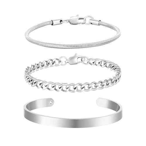 Halora Valentinstag Armband Herren Silber, ArmbäNder füR Herren Edelstahl Armreif MäNner Armband Herrenarmband Silberarmband Schmuck Geschenke für Ihn Silver Bracelet Mens Jewellery Geschenke