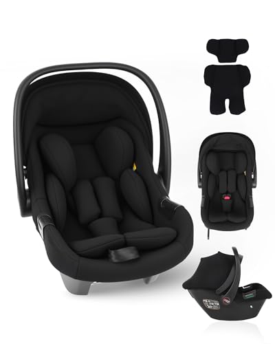 BabyVoyage i-Size Babyschale Autositz, Neugeborenen Autositz, Komfortabler Autokindersitz für Babys und Kleinkinder, mit Sonnendach und Guckloch,Ergonomischer Babysitz, Schwarz