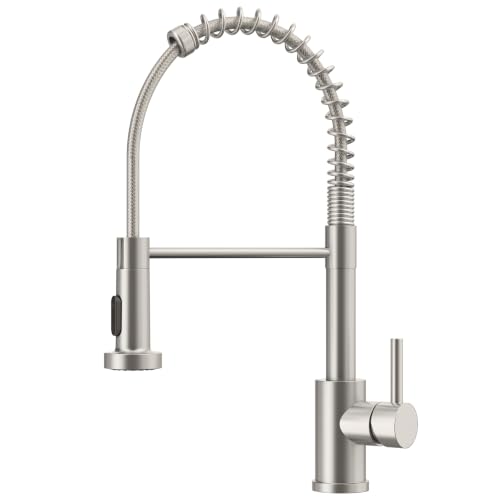 FORIOUS Wasserhahn Küche, Hoher Bogen Hochdruck Küchenarmatur mit Herunterziehen Brause Armatur, Mischbatterie Spültischarmatur Küchenarmaturen, 360° Schwenkbar Zwei Sprühfunktionen, Edelstahl