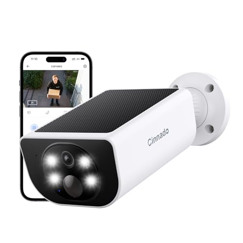 Cinnado Überwachungskamera Aussen Solar Akku - 2K Kabellos Kamera Überwachung Aussen Solar, 2,4 GHz WLAN Camera Outdoor, 2-Wege-Audio, IP65, Farbnachtsicht, PIR-Bewegungserkennung, S1