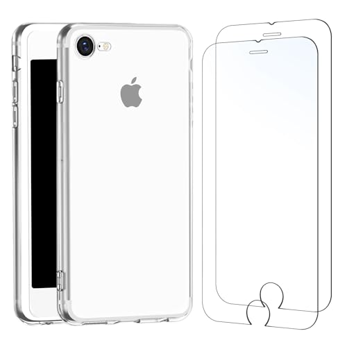 NEW'C Hülle für iPhone 8/7 (4,7 Zoll) Ultra Transparent Silikon Weiches TPU Gel und 2 × Panzer Schutz Glas für iPhone 8/7 (4,7 Zoll)
