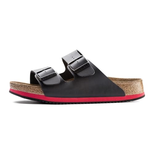 Birkenstock Sandale Arizona Superlauf, Birko-Flor, schwarz/rot, normal, Größe 44 230114-44 (Pantolette Schuh Halbschuh Latsche Zweischnaller Berufsschuh Schuhe Birki Arizona Slipper Pantoffel)