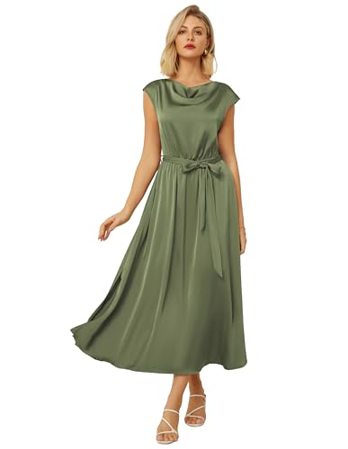 GRACE KARIN Damen formelles Sommer-Abschlussballkleid Flügelärmel Taillenband Elegantes Abendkleid Olivgrün M
