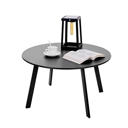 Fokebel Beistelltisch Metall, Garten Beistelltisch Rund, Sofatisch Kaffeetisch & Couchtish mit Verstellbarer Tischbeine (Schwarz, Ø 70 x 40H cm)…