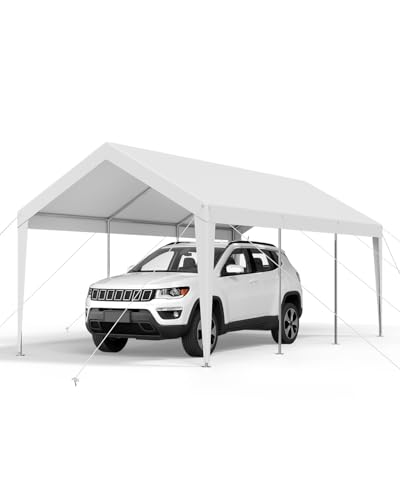 VEVOR Carport, 3,05x6,09x2,87 m Autoüberdachung, Zeltgarage, Garagenzelt, verzinkter Autounterstand, UV-beständig, Ganzjahresschutz, Lagerschuppen für Auto, Boot, Motorrad, Weiß