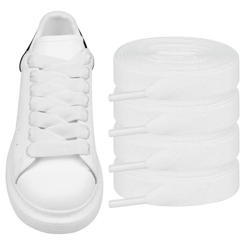 Endoto 2 Paare Schnürsenkel für Alexander McQueen Schuhe, Ersatz Flache Breite Schuhbänder Shoelaces Laces für Mc Queen Sneaker (Weiß, 50 Zoll)