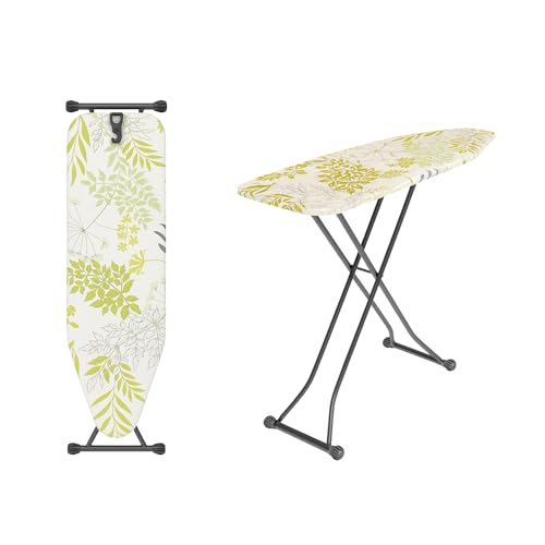 Hausleben Bügelbrett – Klappbares Ironing Board mit grünem Blatt-Design, höhenverstellbar & stabil | Bügelbrett für Dampfbügelstation, Bügeltisch