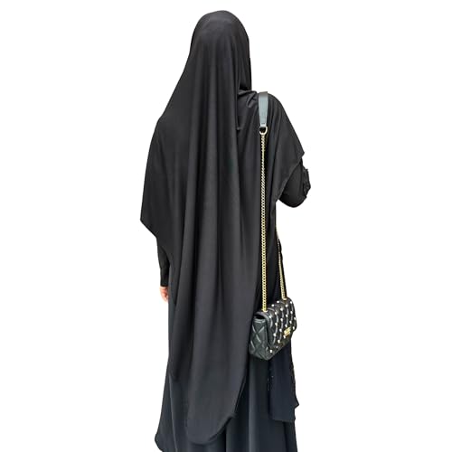 Yaqeen Jersey Khimar Langer Hijab für Muslima, Diamantschliff, Kopftuch, Lycra, Gebetskleid, muslimische Schals, Schwarz , One size