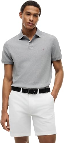 Tommy Hilfiger Herren Poloshirt Kurzarm 1985 Regular Fit, Grau (Medium Grey Heather), XL