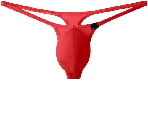 Faringoto Niedrig sitzende, ultradünne, seidige Tanga-Unterwäsche für Herren mit bequemem Ausbuchtungstasche, Rot/Ausflug, einfarbig (Getaway Solids), Small