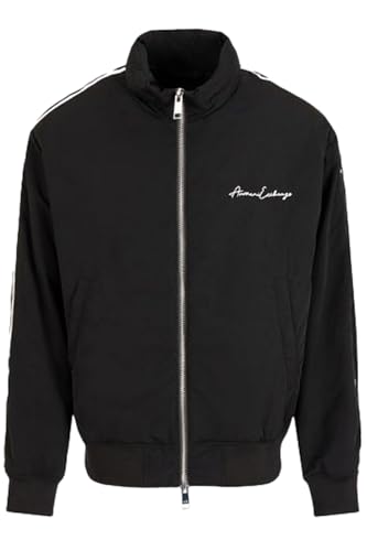 Armani Exchange Men's Signature Logo Bomber Jacket Outerwear, Black, Large