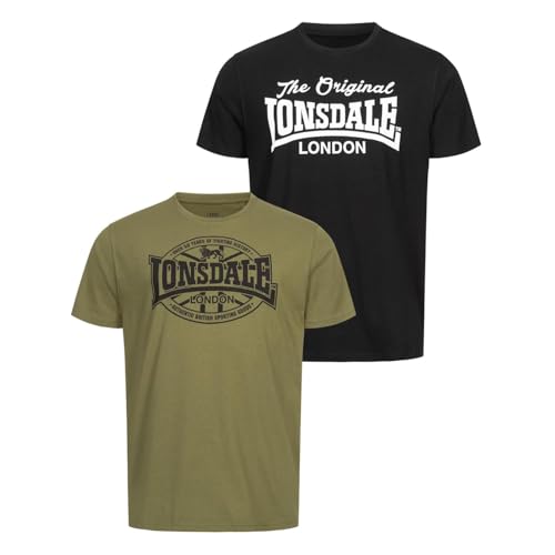 Lonsdale Herren T-Shirt Normale Passform Doppelpack MORHAM XL, Black/Olive