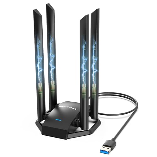 NEWFAST 1300Mbps WiFi Adapter for PC,Dual Band (5GHz/2.4GHz) USB 3.0 WlAN stick,4x 6dBi High Gain Antennas,Wireless Dongle,WPA3 Encryption 802.11ac/b/g/n,WLAN Adapter Only for Windows XP/7/8/8.1/10/11