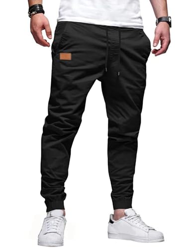 TARAINYA Hosen Herren Chino Jogginghose Cargohosen Kordelzug Outdoor Modern Männer Baumwolle Elastische Stretch mit Taschen Schwarz M