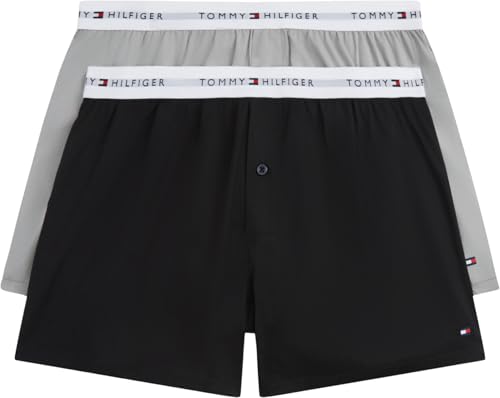 Tommy Hilfiger Herren 2er Pack Boxershorts aus Baumwolle, Mehrfarbig (Blk/Antique Silver), XXL