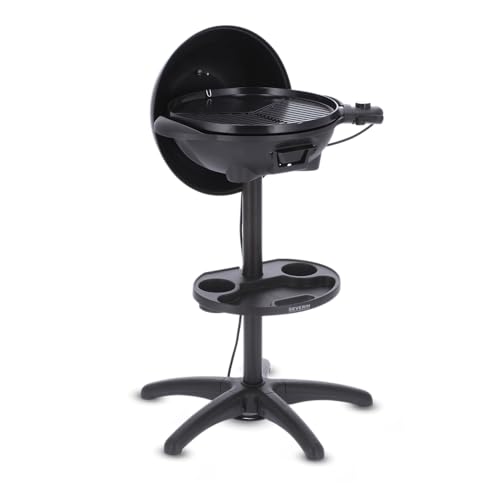 SEVERIN Barbecue-/Standgrill mit Haube, Elektrogrill mit Thermostat, Grillplatte mit keramischer Beschichtung, 2.000W, Grillfläche Ø 41 cm, Matt Schwarz, PG 8541