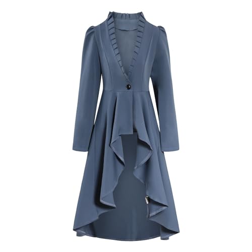 QJDFLL Omen s Jacke Mittelalter Retro Gothic Frack Langarm Hemd Damen kostüme Karneval Karnevals Fasching kostüm köln(Blau,XXL)