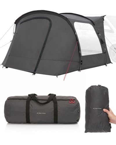 qeedo Motor Canopy Bus Vorzelt mit Vordertür, Busvorzelt, Heckzelt für Van, Camper und Wohnmobil, verschließbar für Sichtschutz und Privatsphäre, UV80 Sonnenschutz, Dark Coating, 5 und 7 mm Dual-Keder
