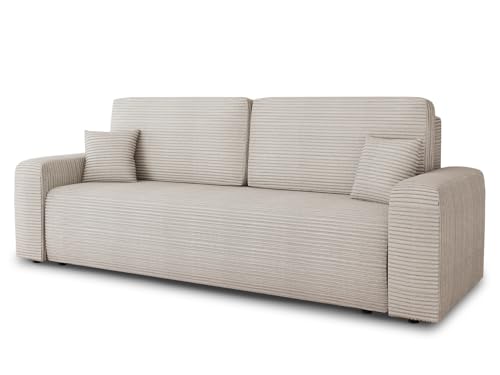Schlafsofa Spark – Sofa mit Schlaffunktion und Bettkasten, Bonellfederkern, Cordbezug, große Schlaffläche, modernes Polstersofa & Bettsofa (Beige (Poso 100))