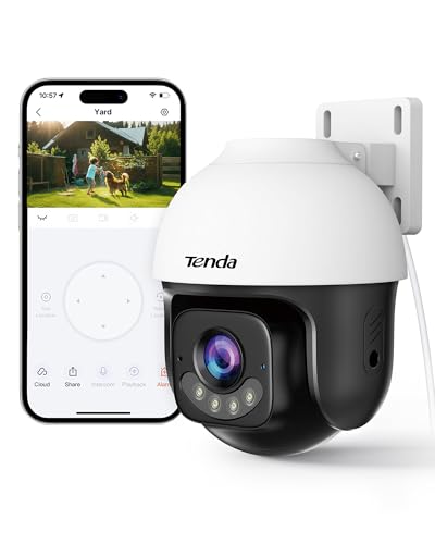 Tenda 5MP 3K Überwachungskamera Außen, KI-Erkennung, Automatische Verfolgung, WLAN IP Kamera Überwachung Außen oder Ethernet, 30M Farbnachtsicht, IP65, Alexa Kompatibel, CH7 V2.0
