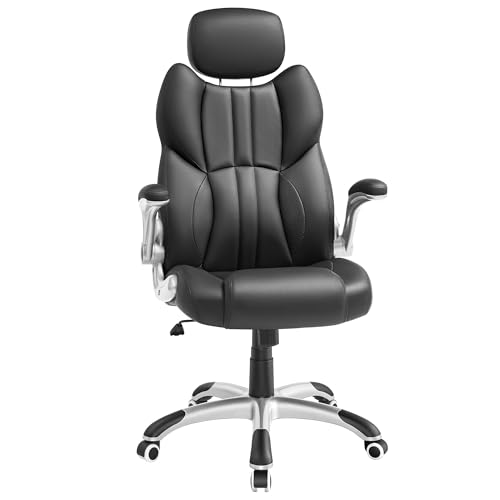 SONGMICS Bürostuhl, Gaming-Stuhl, verstellbare Kopfstütze, Wippfunktion, Schreibtischstuhl, verstellbare Armlehnen, Universalrollen, höhenverstellbar, tintenschwarz OBG65BK