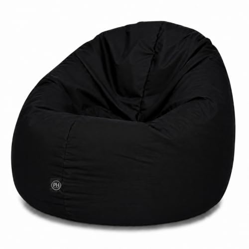 PATCH HOME Sitzsack 2 in 1 Sitzkissen Bodenkissen für Kinder bis 6 Jahren - Gaming mit Füllung Kissen Sessel BeanBag (Ø 100cm, Black)