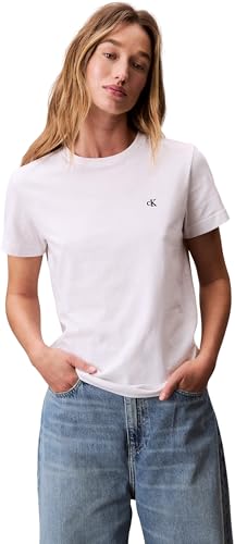Calvin Klein Damen T-Shirt Kurzarm Archive Jersey Tee mit Rundhalsausschnitt, Weiß (Brilliant White), M