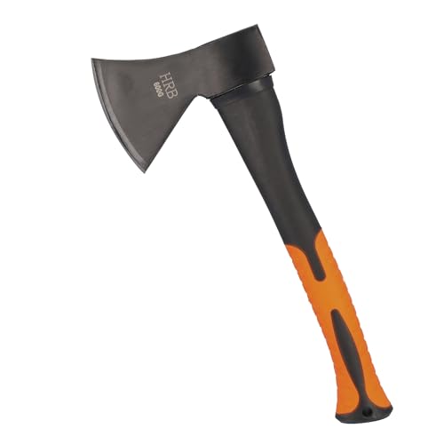 HRB Axt - Spaltaxt gehärtetem Stahl, zum Holz Spalten geeignet, Survival Axt mit ergonomischem Griff (Schwarz/Orange, 1 Kg)