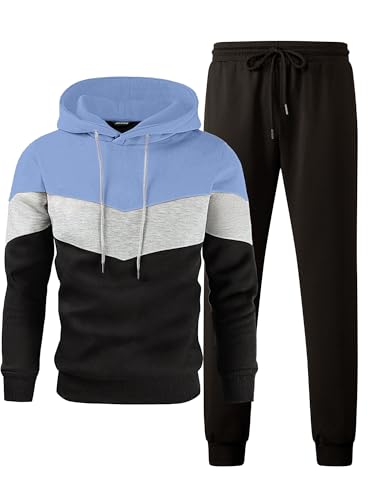 JMIERR Trainingsanzug Herren Langarm Jogging Anzug Sportanzug Tracksuits 2 Teiliges Lässiges Athletisches Jogging Himmelblau L