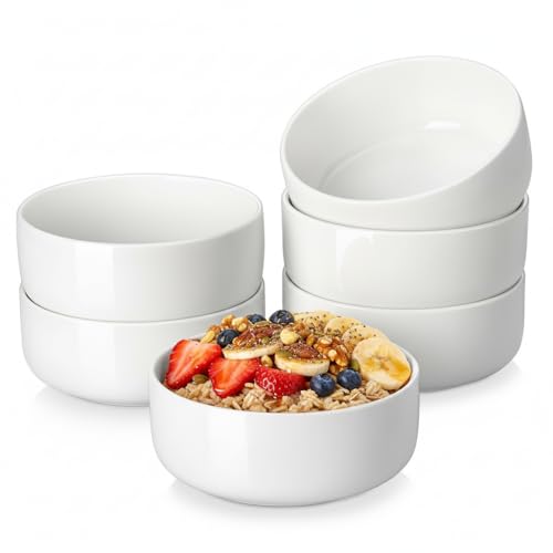 MALACASA Müslischalen 6er Set, 640ml Suppenschalen Porzellan Salatschüssel Set Dessertschalen Frühstücksschalen Keramik Große Schüsseln Set für Nudeln, Salat, Obst, Serie LUNA Weiß