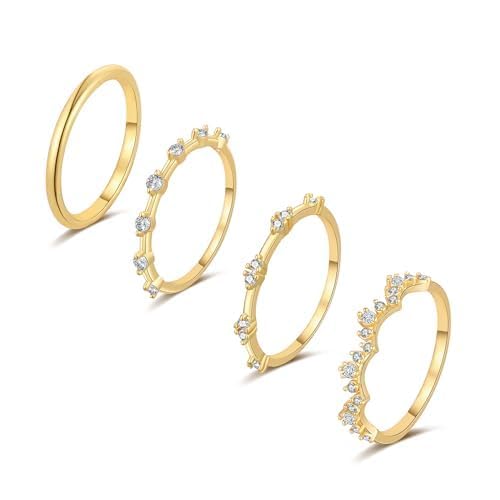 ZHESHY Ring Gold Set Frauen 14 Karat Vergoldete Goldene Ringe Goldring Stapelringe Zirkonia Fingerring Knöchelringe Daumenringe Wasserfest Statement Ring Gold Schmuck Für Damen Mädchen Größe 52-62