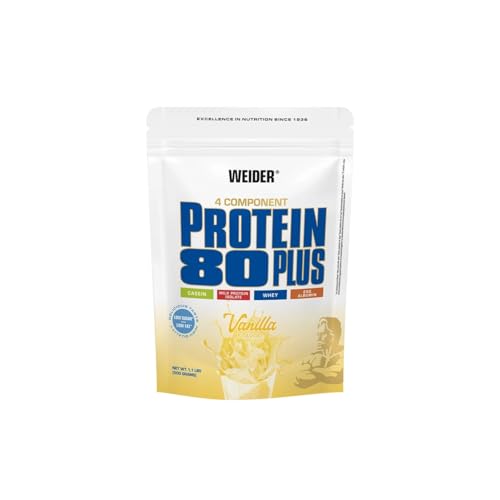 Weider - Protein 80 Plus - 4-Komponenten Protein Pulver - Hoher Proteingehalt mit 80% Eiweiß - Cremige Shakes mit Calcium & Vitamin B6 - 500g - Vanille