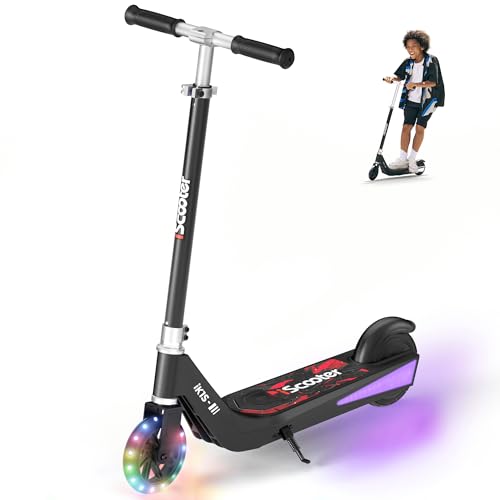 iScooter Kinder E Scooter von 6-10 Jahren, 2 Geschwindigkeitsmodi (10/15 km/h), Kinder E Roller mit 3 Einstellbare Hohe & bunten 7-farbigen Lichtern, 40Min Fahrzeit bis zu 10km, 10 Pfund Licht Leicht