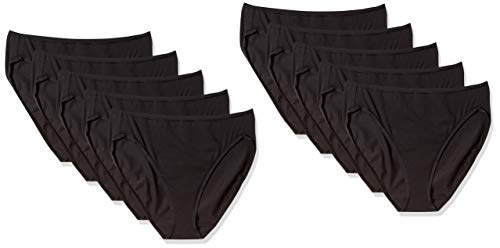 Amazon Essentials Damen Slip Aus Baumwolle Mit Hohem Beinausschnitt (In Übergröße Erhältlich), Atmungsaktiv, 10er-Pack, Schwarz, 40