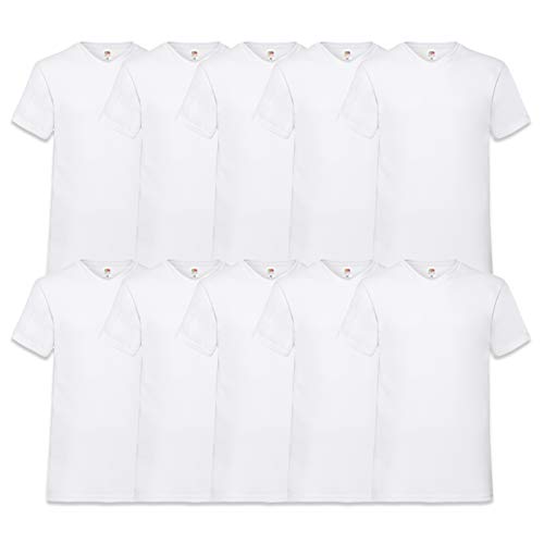 Fruit of the Loom Herren V-Neck Valueweight T-Shirt, weiß, L (10er Pack)