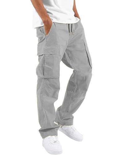 NEMXCE Cargohose Herren Chino Hose aus Leichter Baumwolle mit 6 Taschen Jogginghose elastischer Taille mit Kordelzug Freizeithose für Männer