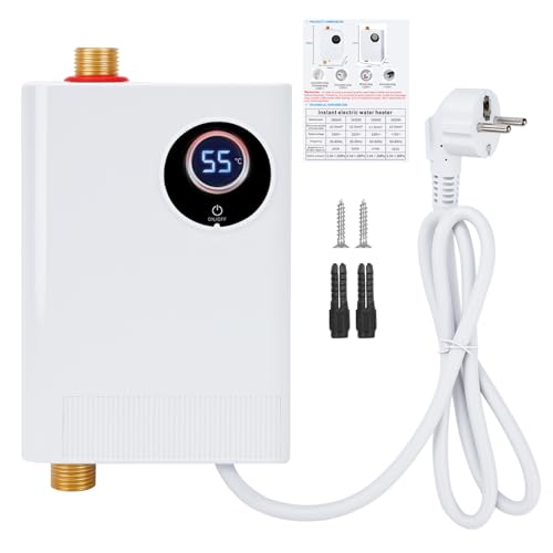 Mini Durchlauferhitzer, 3800W 220V Elektrische Warmwasserbereiter Druckfester Untertischspeicher mit LCD-Temperaturanzeige, Elektronisch Geregelter Durchlauferhitzer für Dusche, Badezimmer, Küche