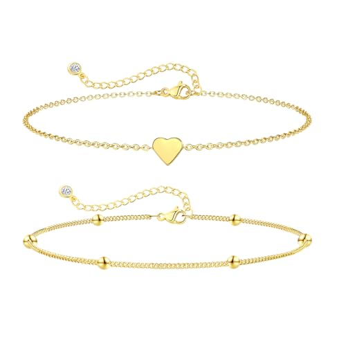 ZOERAY FußKettchen für Damen Gold Wasserfest Fussketten für Frauen Silber 925 18K Vergoldete Boho Mehrreihige Verstellbar FußKette mit Schlangenkette Gold Schmuck Sommer Strand für Frauen Mädchen