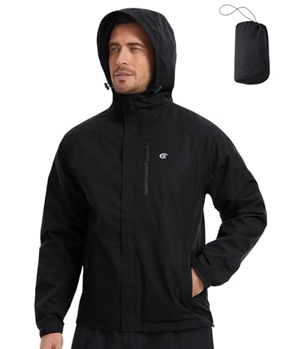 Huayuzh Regenjacke Herren Wasserdicht Atmungsaktiv Leichte Windbreaker Dünne Regenmantel Packbare Fahrrad Camping Wandern Schwarz M