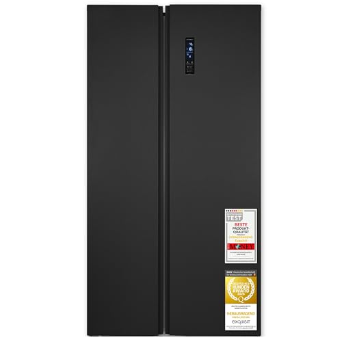 Exquisit Side-by-Side-Kühlschrank, Kühl-Gefrierkombination, NoFrost, 442 Liter, Schnellgefrieren, Alarm, 4-Sterne-Gefrieren, LED-Display, SBS546-040E inoxlook-az